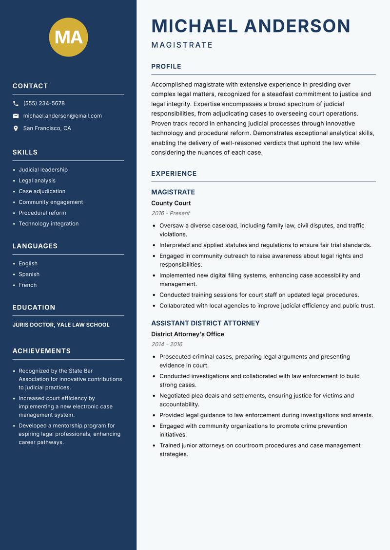 Magistrate resume sample — Magistrate focus