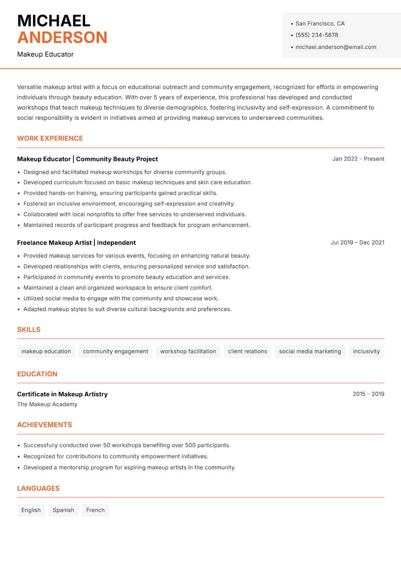 Makeup Artist resume sample — Makeup Educator focus