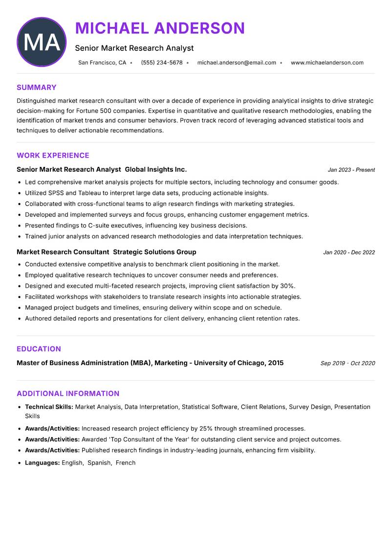 Market Research Consultant resume example