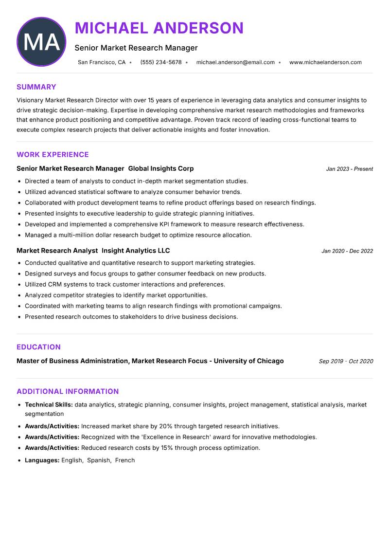 Market Research Director resume example