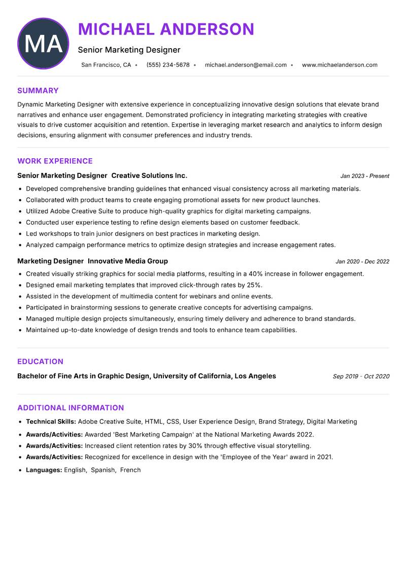 Marketing Designer resume example