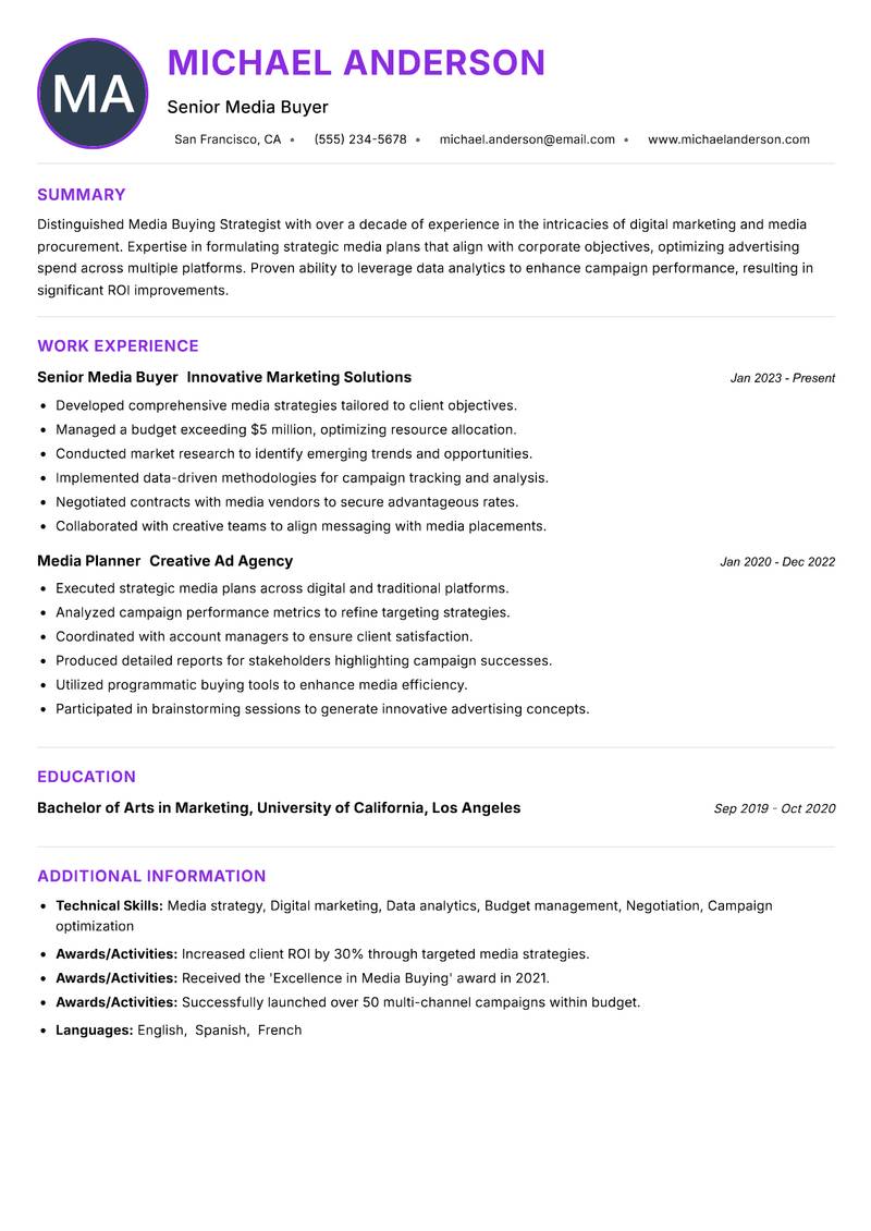 Media Buying Strategist resume example