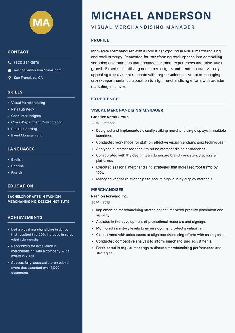 Merchandiser resume sample — Visual Merchandising Manager focus