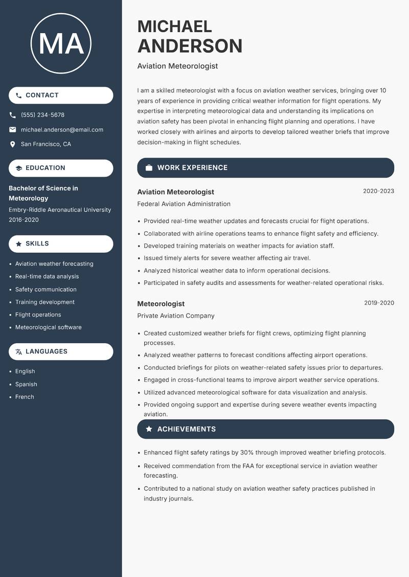 Meteorologist resume sample — Aviation Meteorologist focus