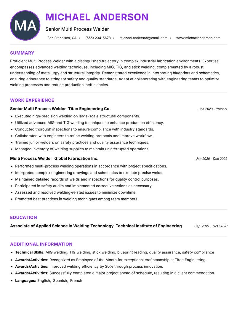 Multi Process Welder resume example