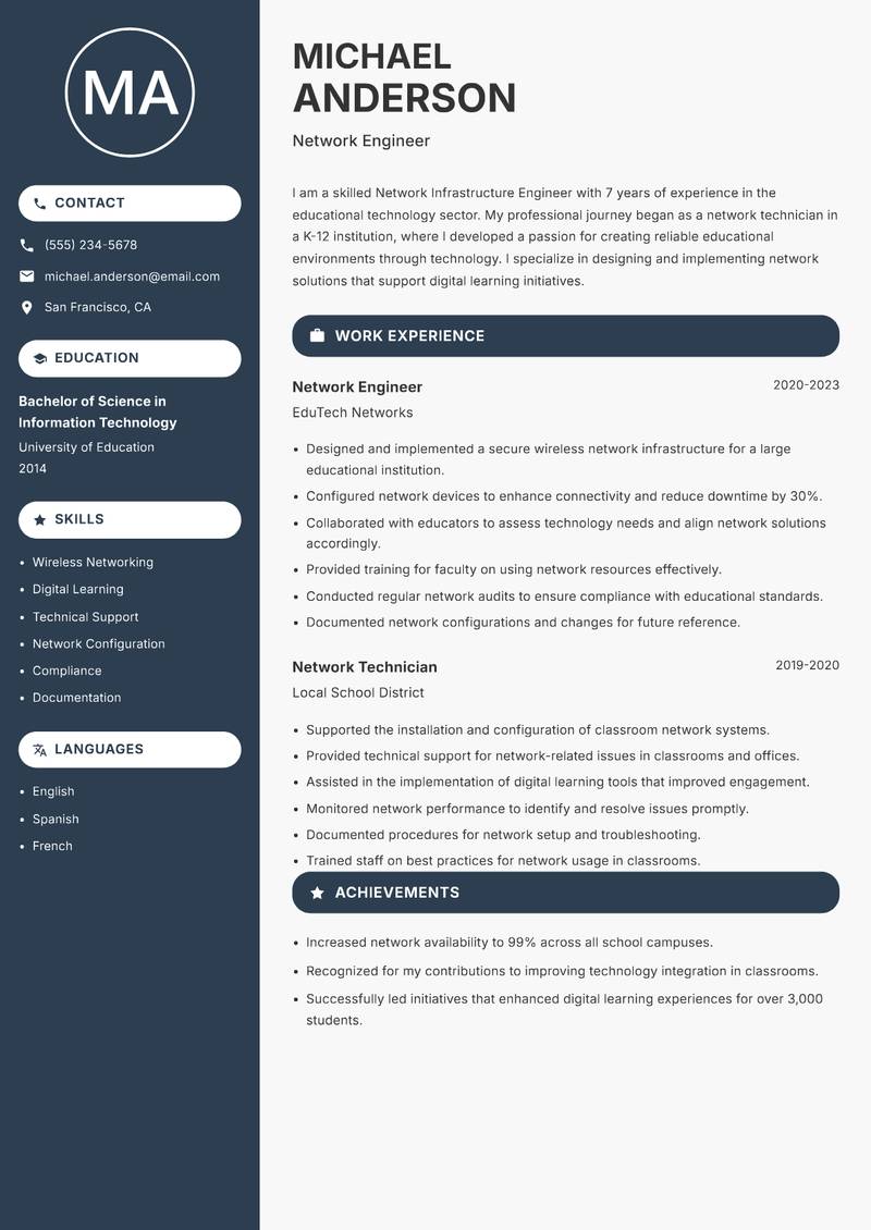 Network Infrastructure Engineer resume sample — Network Engineer focus