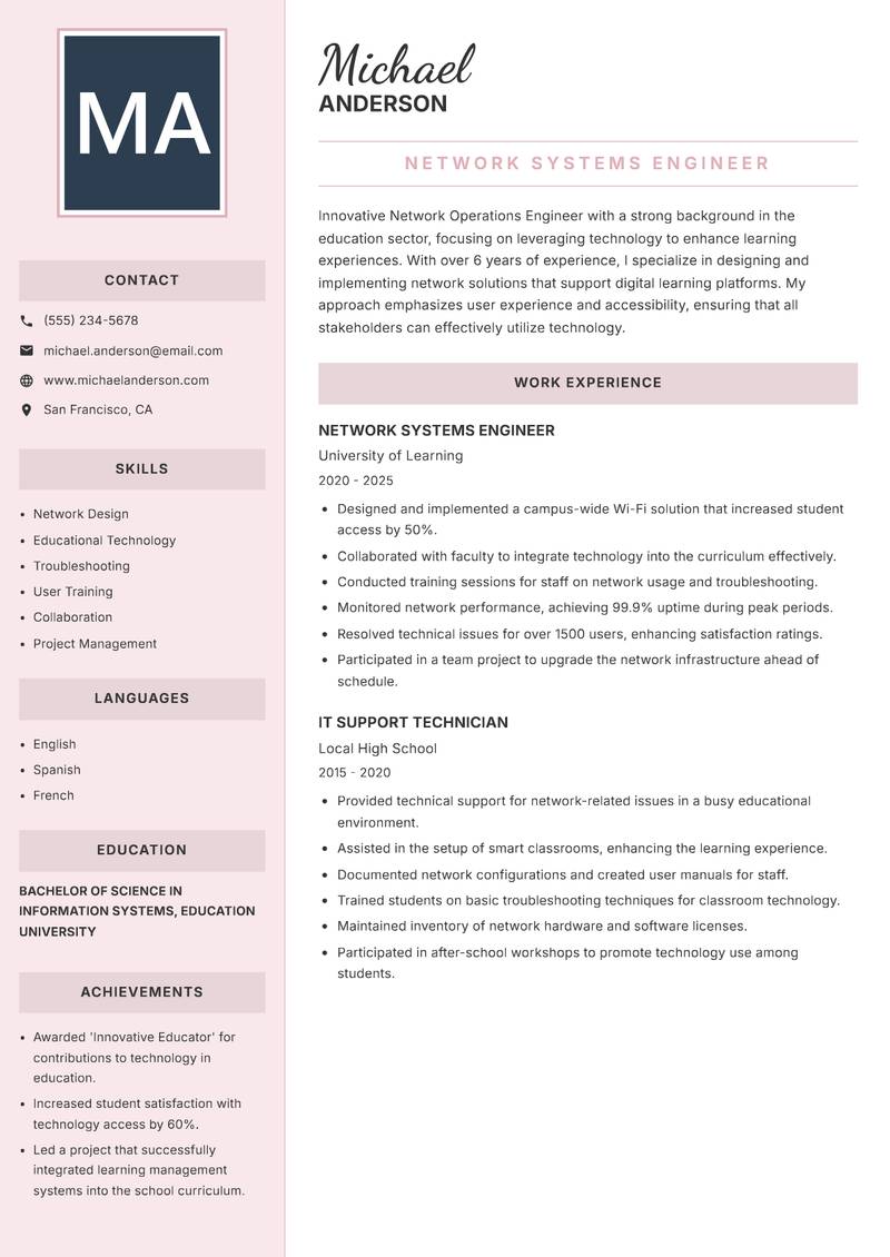 Network Operations Engineer resume sample — Network Systems Engineer focus