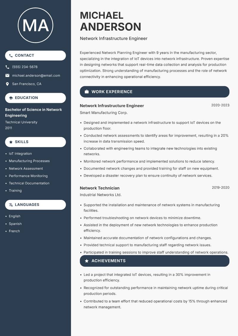 Network Planning Engineer resume sample — Network Infrastructure Engineer focus