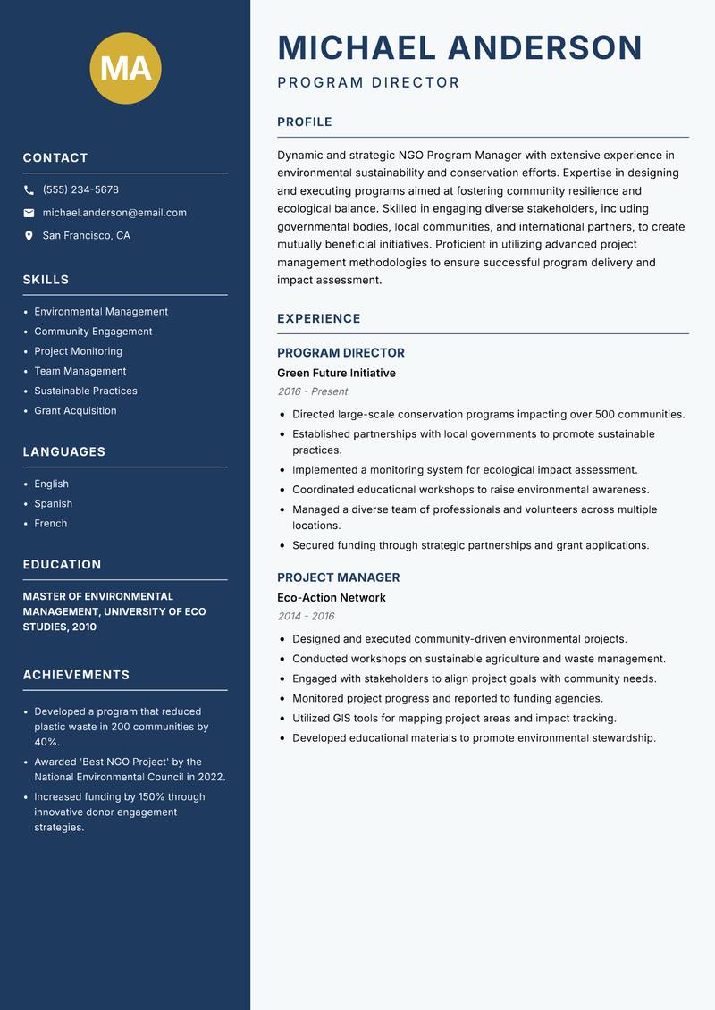 NGO Program Manager resume sample — Program Director focus