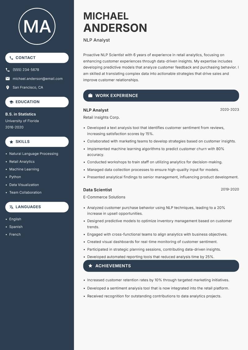 NLP Scientist resume sample — NLP Analyst focus
