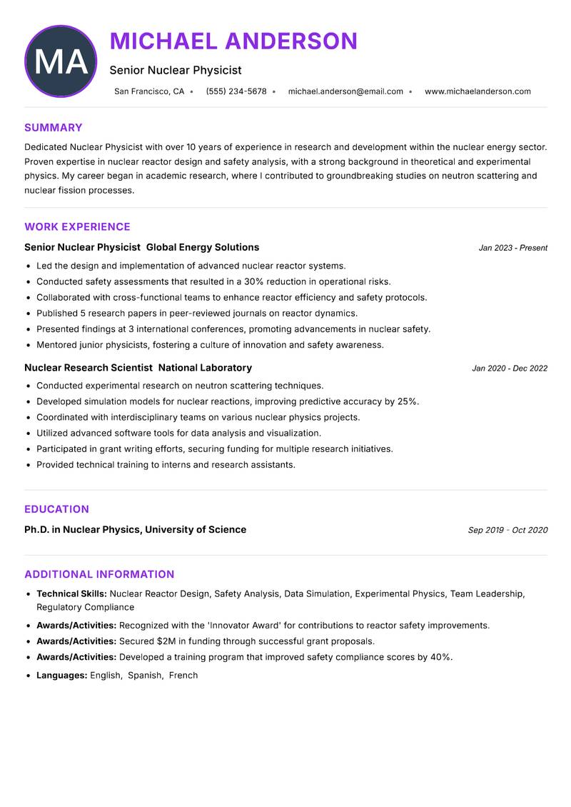 Nuclear Physicist resume example