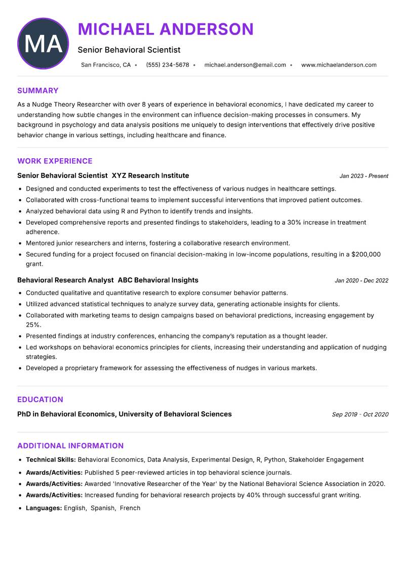 Nudge Theory Researcher resume example