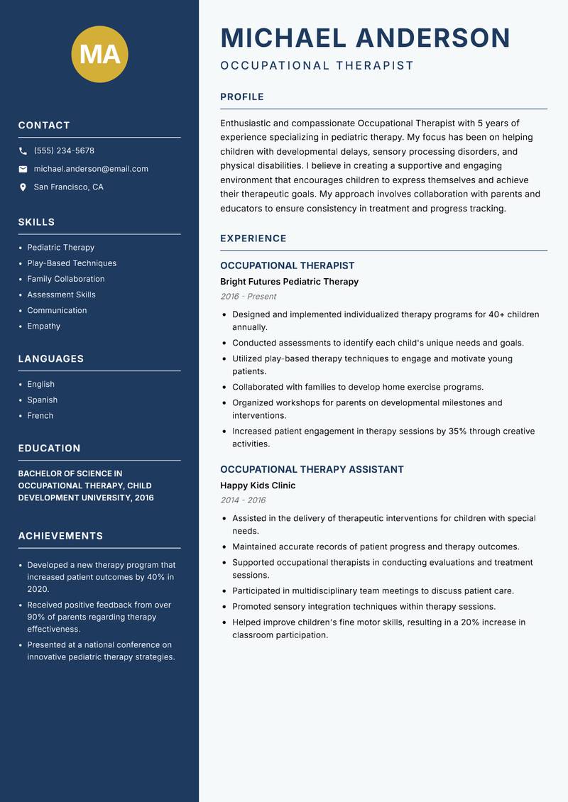 Occupational Therapist resume sample — Occupational Therapist focus