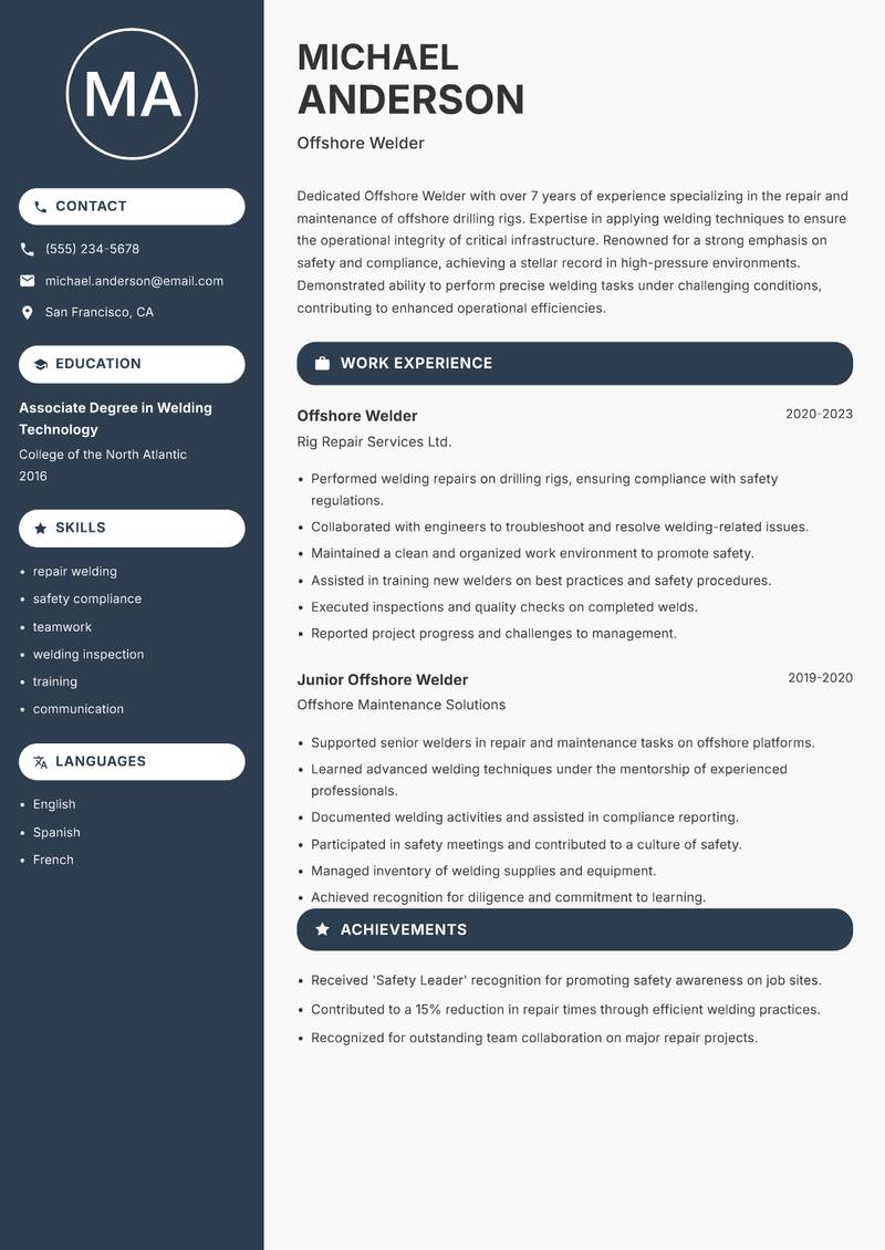 Offshore Welder resume sample — Offshore Welder focus