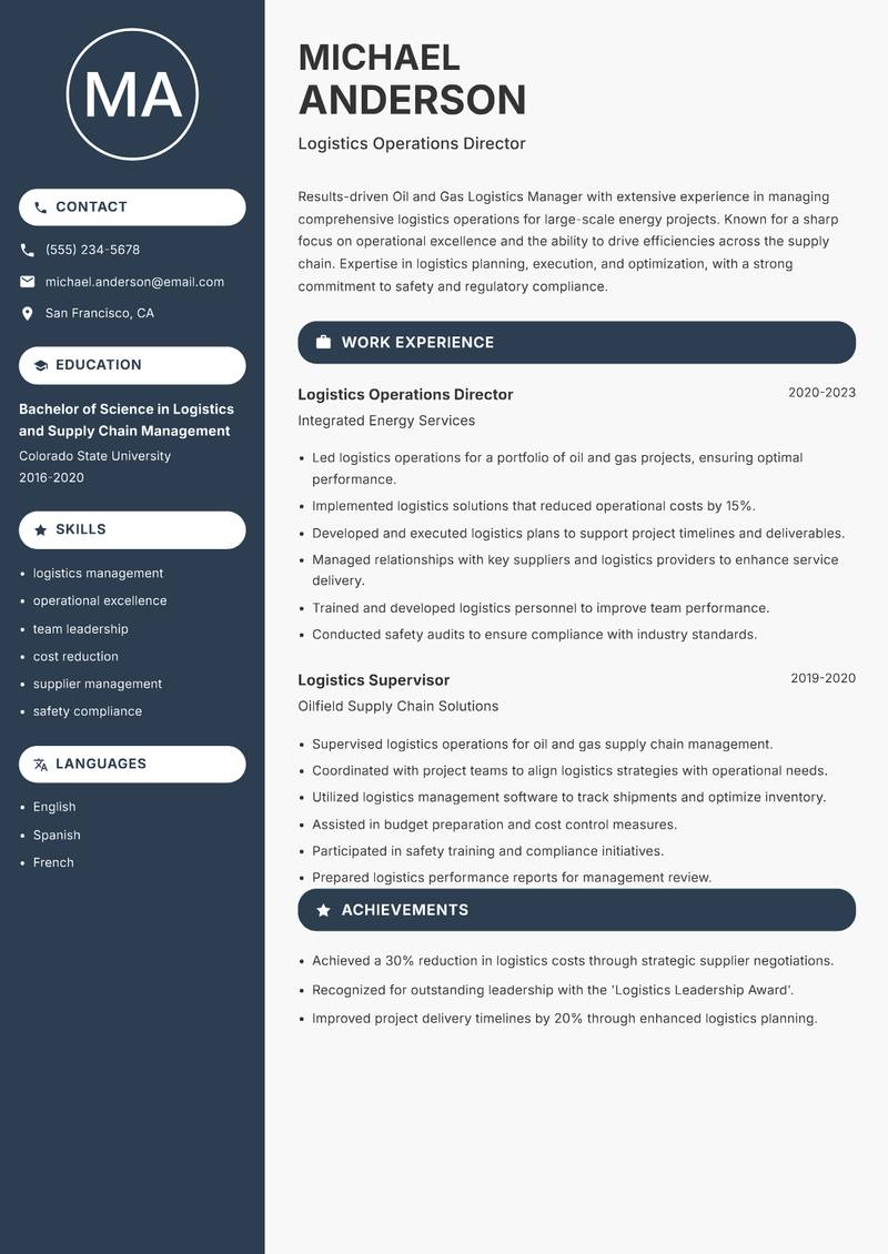 Oil and Gas Logistics Manager resume sample — Logistics Operations Director focus