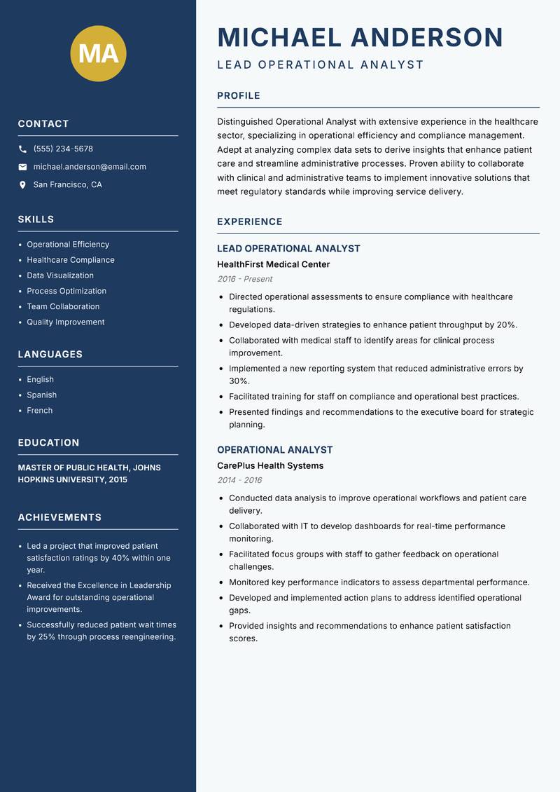 Operational Analyst resume sample β Lead Operational Analyst focus