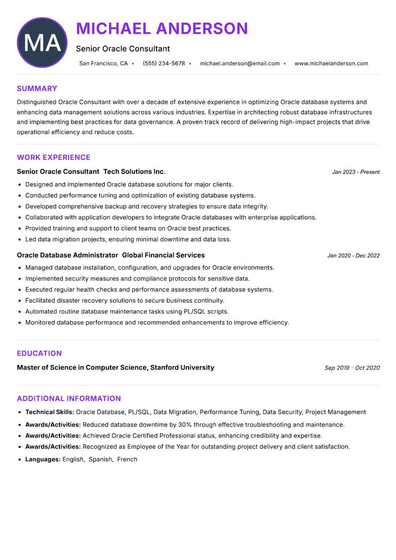 Oracle Consultant resume example