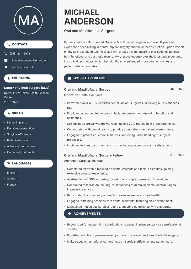 Oral and Maxillofacial Surgeon resume sample — Oral and Maxillofacial Surgeon focus