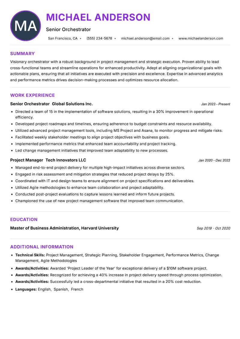 Orchestrator resume example