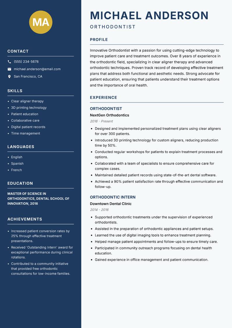 Orthodontist resume sample — Orthodontist focus