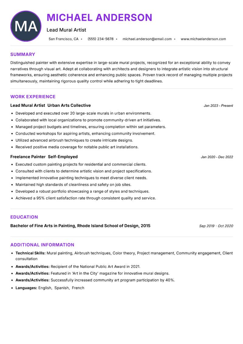 Painter resume example