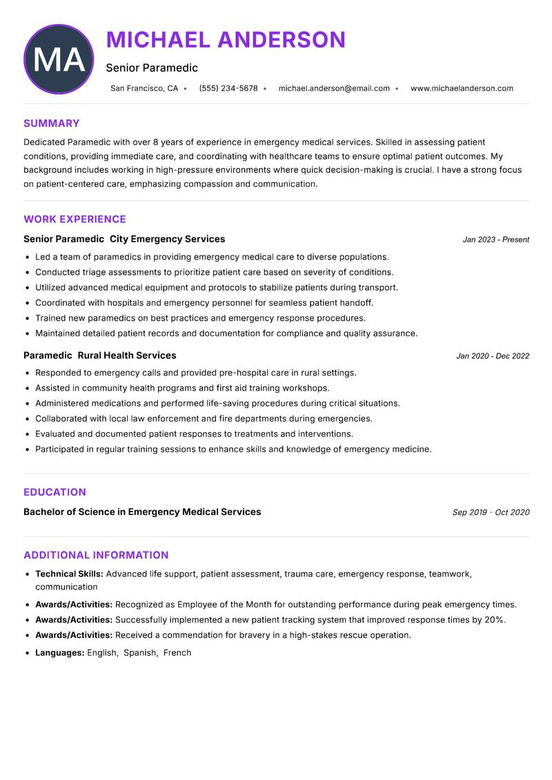 Paramedic resume example