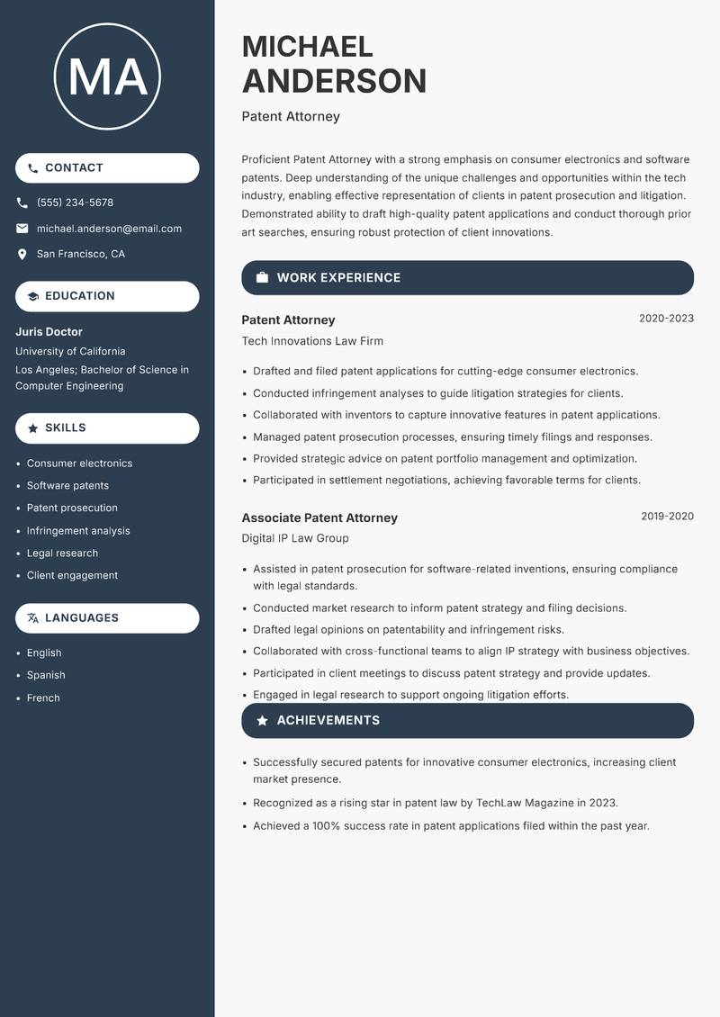 Patent Attorney resume sample — Patent Attorney focus