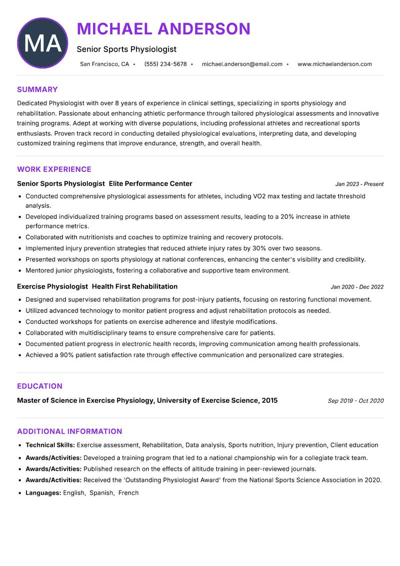 Physiologist resume example