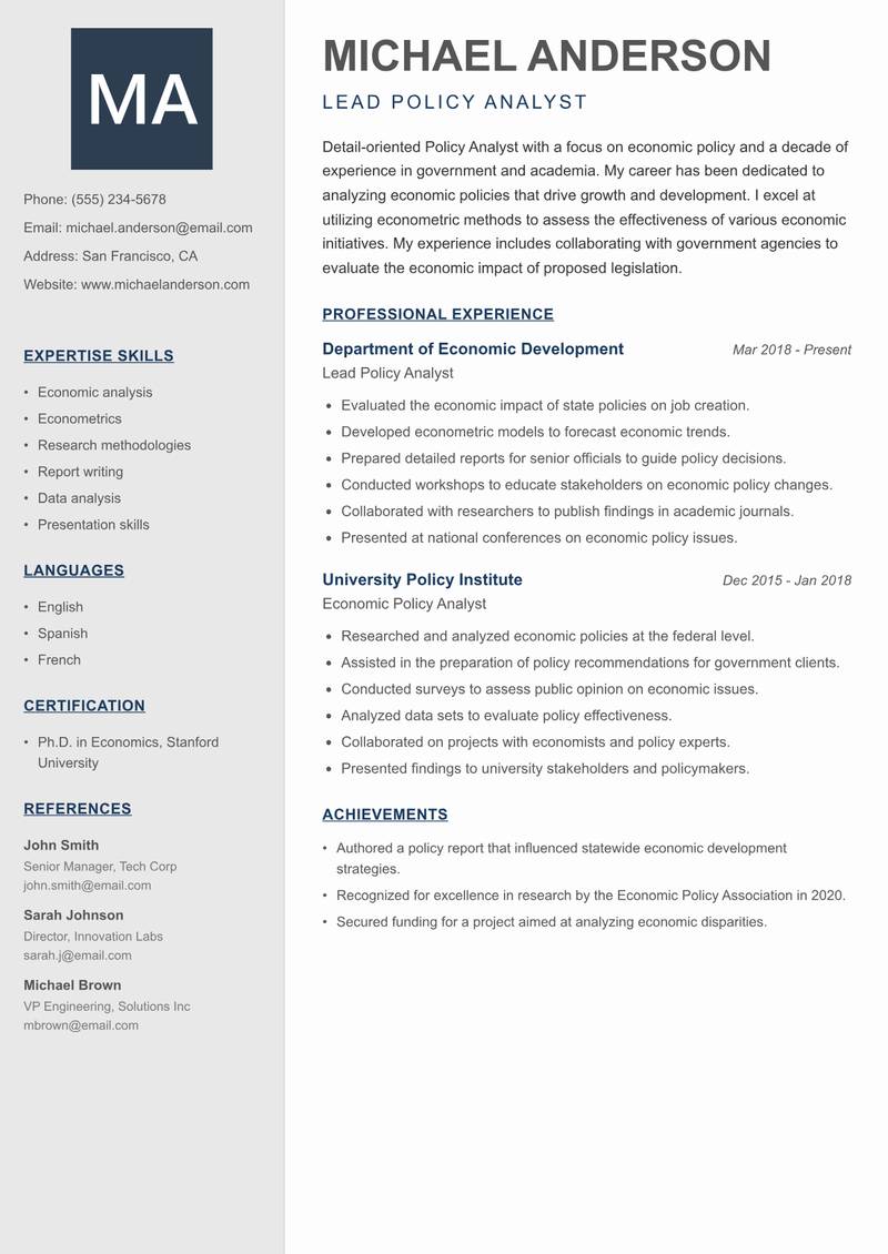 Policy Analyst resume sample — Lead Policy Analyst focus