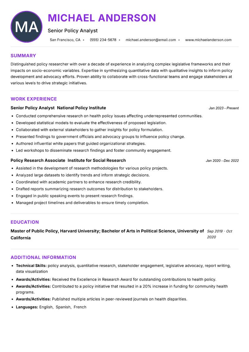 Policy Researcher resume example