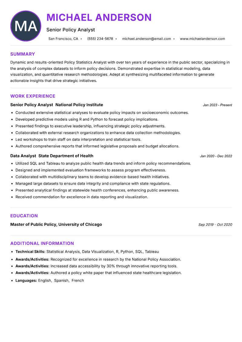 Policy Statistics Analyst resume example