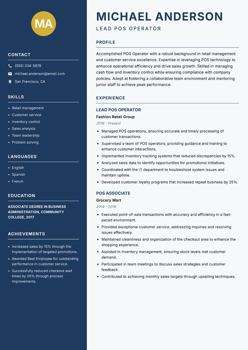 POS Operator resume sample — Lead POS Operator focus