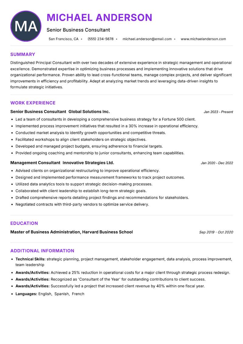 Principal Consultant resume example