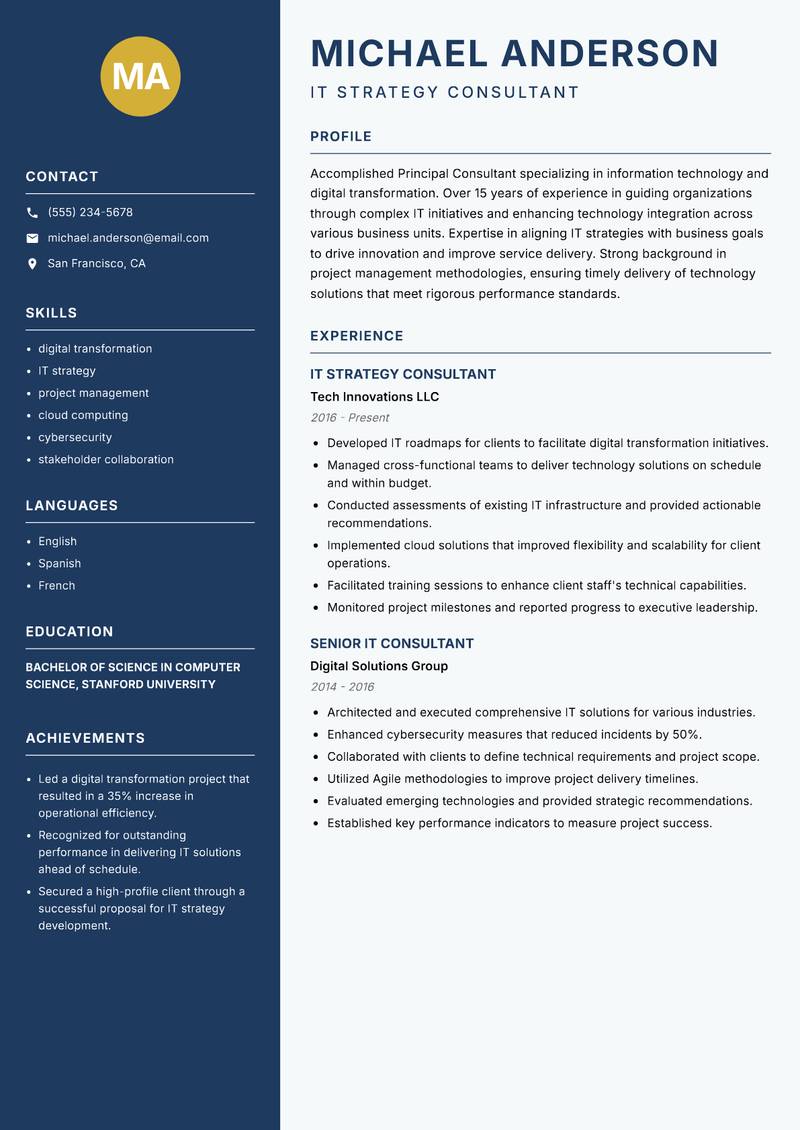 Principal Consultant resume sample — IT Strategy Consultant focus