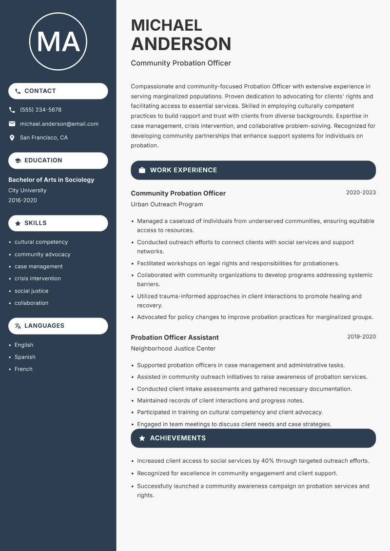 Probation Officer resume sample — Community Probation Officer focus