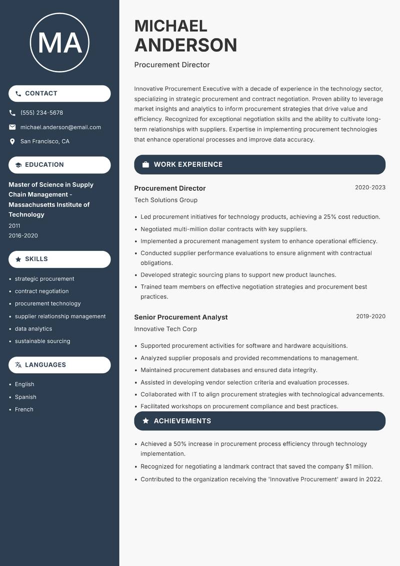 Procurement Executive resume sample — Procurement Director focus
