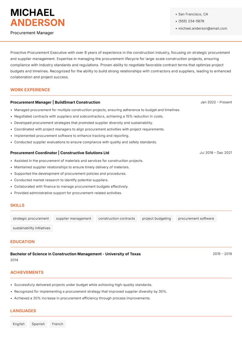 Procurement Executive resume sample — Procurement Manager focus
