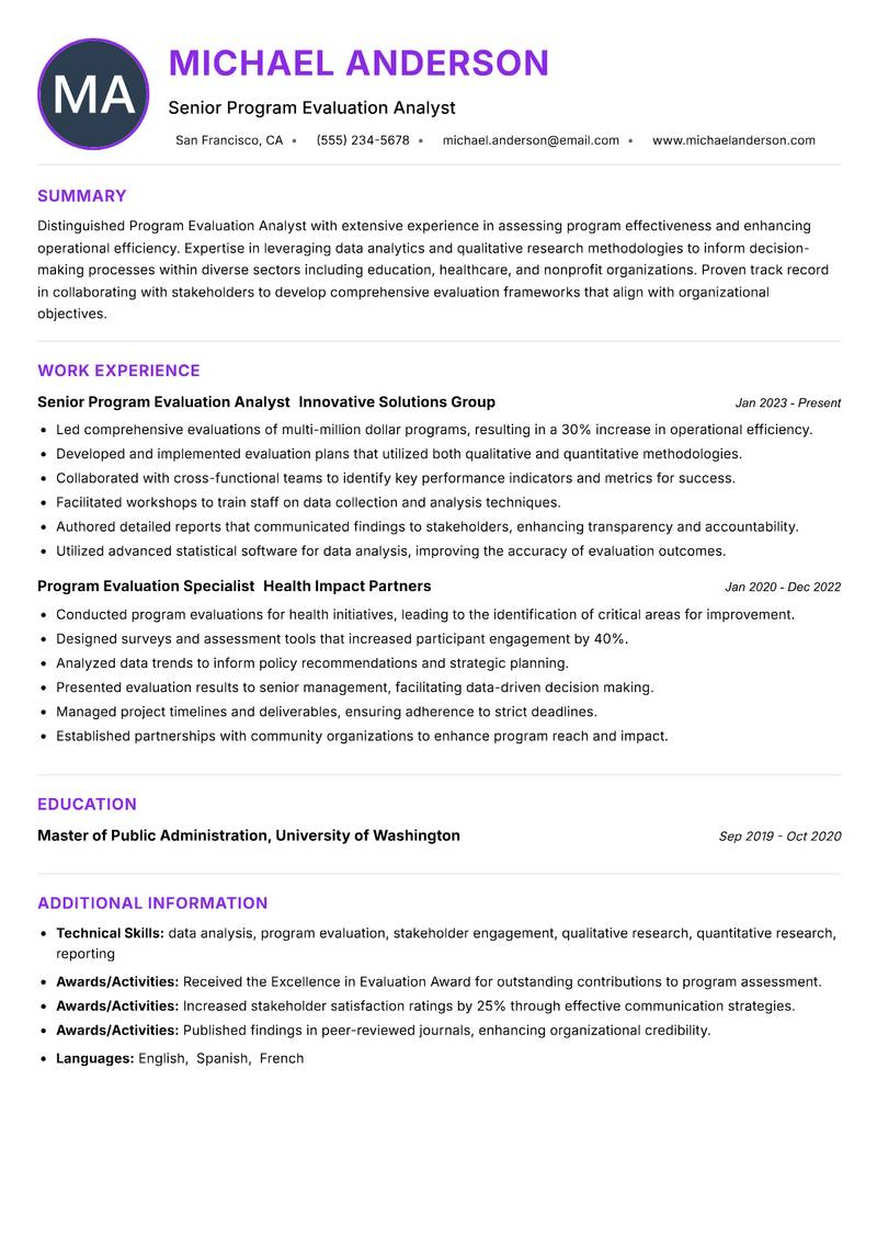 Program Evaluation Analyst resume example