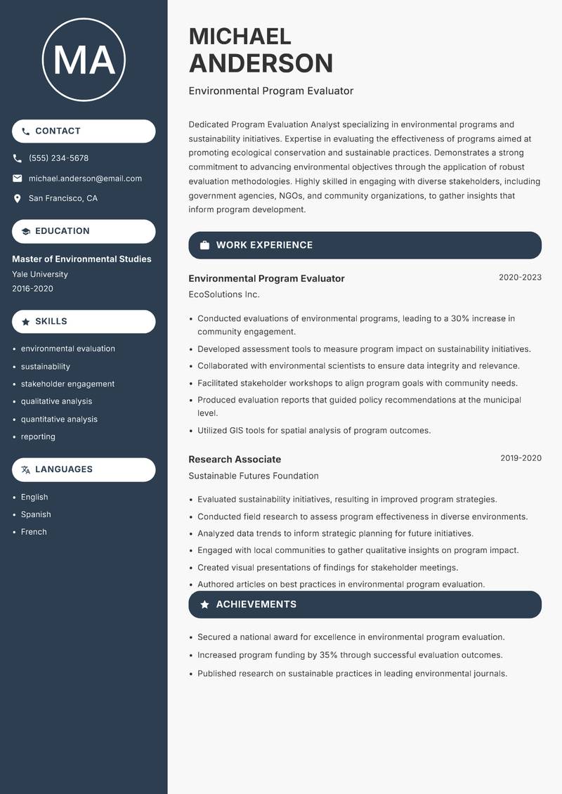 Program Evaluation Analyst resume sample — Environmental Program Evaluator focus