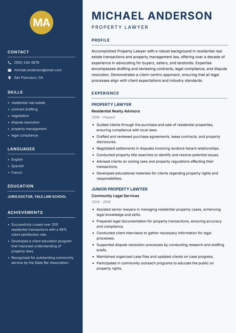 Property Lawyer resume sample — Property Lawyer focus