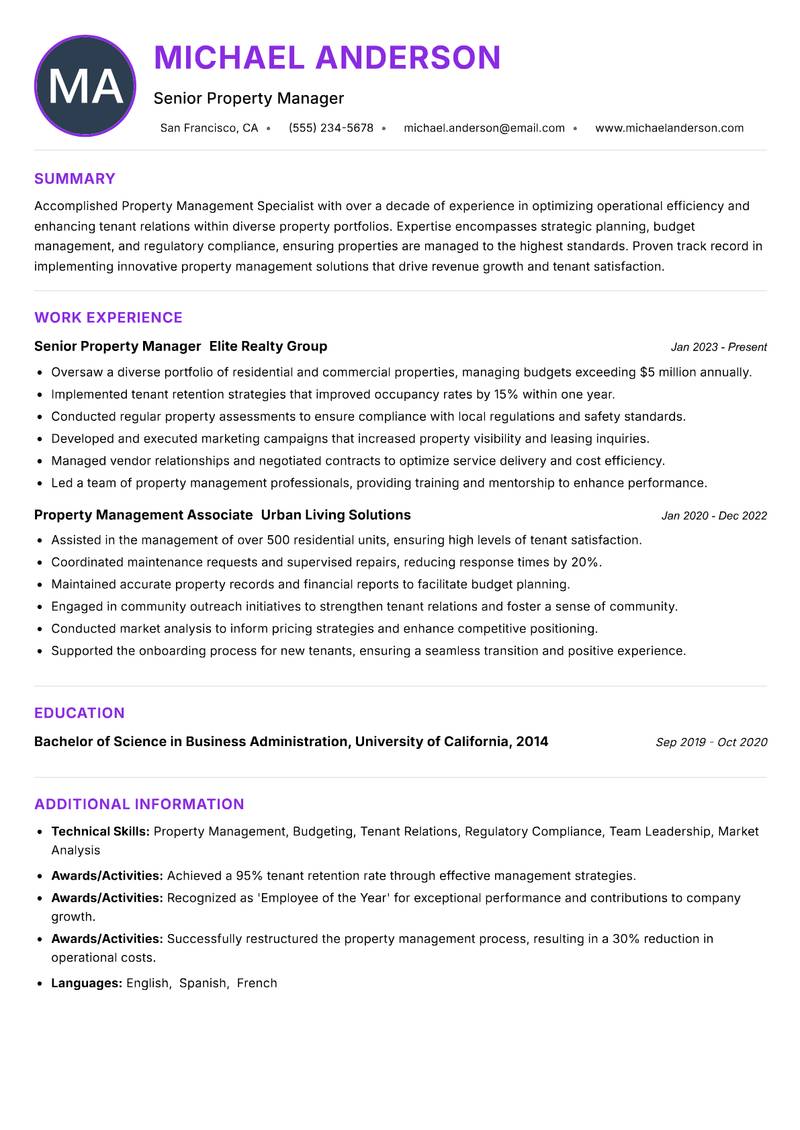 Property Management Specialist resume example