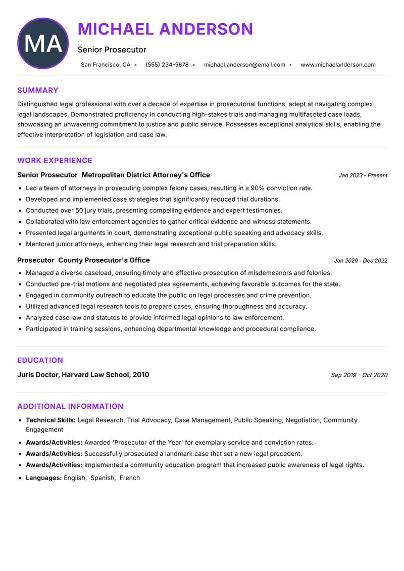 Prosecutor resume example