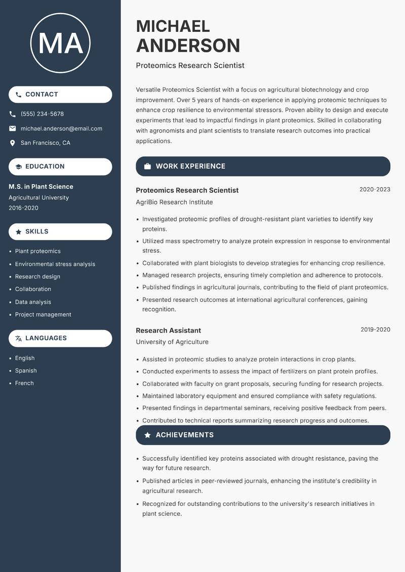 Proteomics Scientist resume sample — Proteomics Research Scientist focus