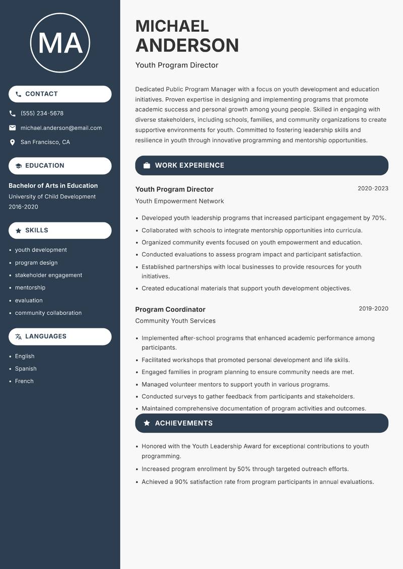 Public Program Manager resume sample — Youth Program Director focus