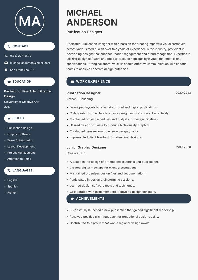 Publication Designer resume sample — Publication Designer focus