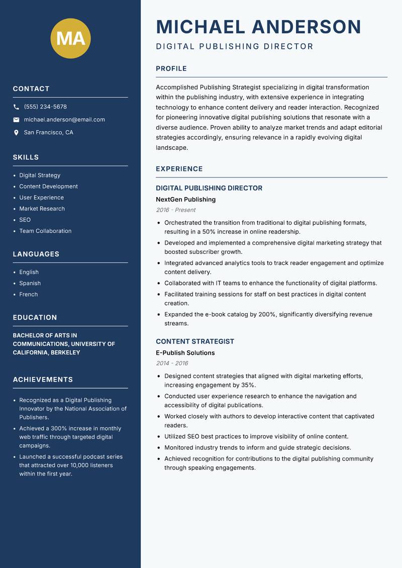 Publishing Strategist resume sample — Digital Publishing Director focus