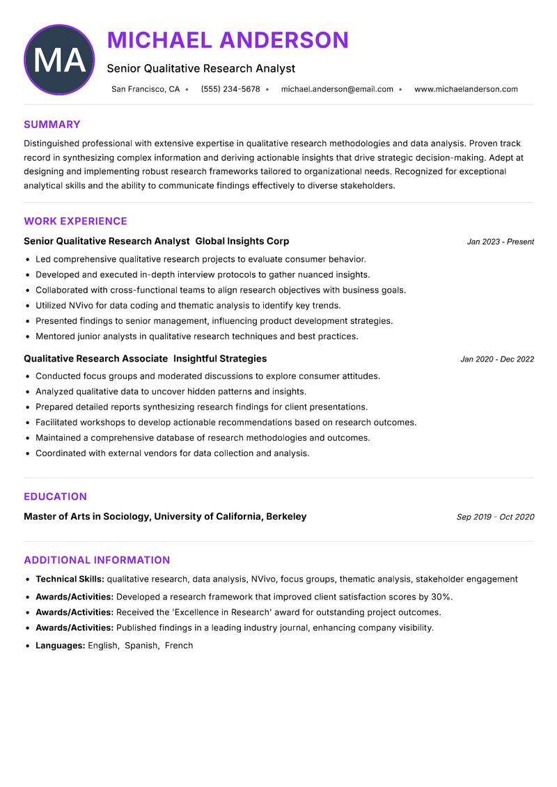 Qualitative Research Analyst resume example