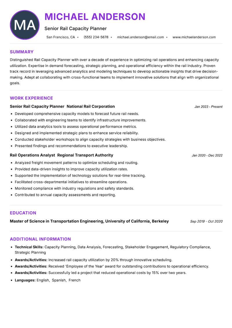 Rail Capacity Planner resume example