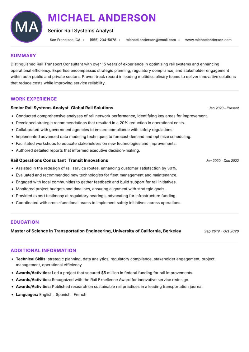Rail Transport Consultant resume example