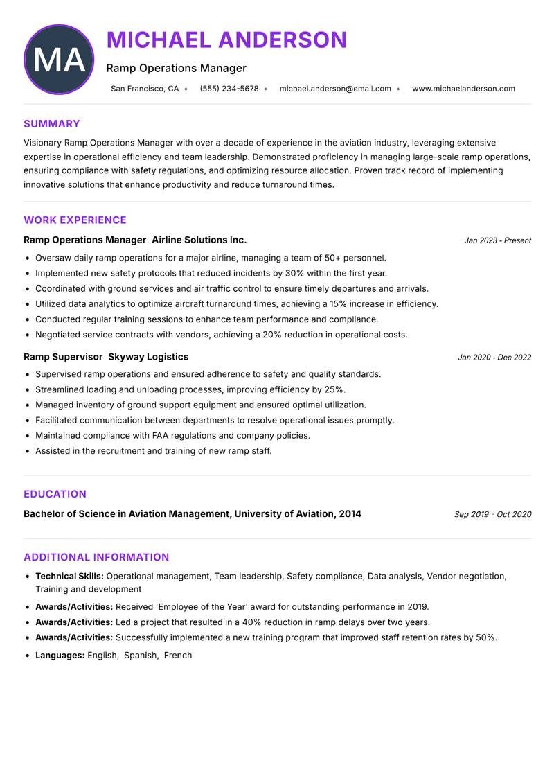 Ramp Operations Manager resume example